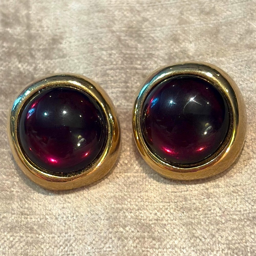 Vintage 80’s Gold and Dark Red Cranberry Earrings Post Back